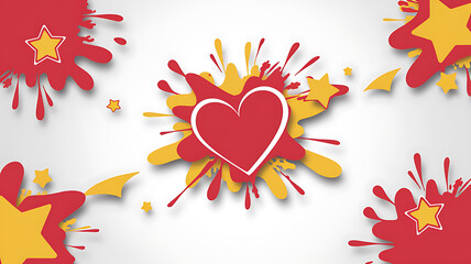 Playful background with colorful splashes featuring a heart and stars