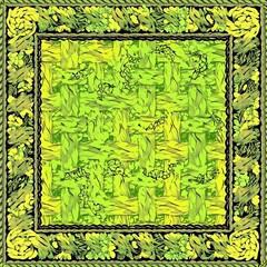 Fototapeta premium Detailed illustration showcasing green woven texture with decorative floral borders