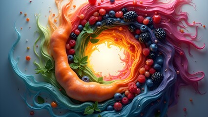 Vibrant Swirl of Berries with Carrot - A Colorful and Healthy Food Arrangement (97 characters)