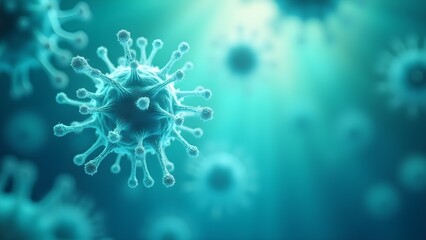Microscopic View of a Virus Cell - Infectious Disease Organism on a Teal Background