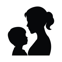 Silhouette of a mom and son head on white background