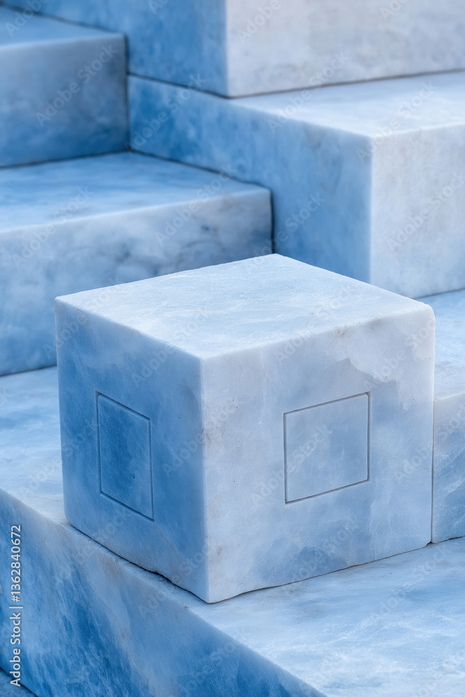 Poster unique blue stone blocks arranged on steps create a modern architectural design