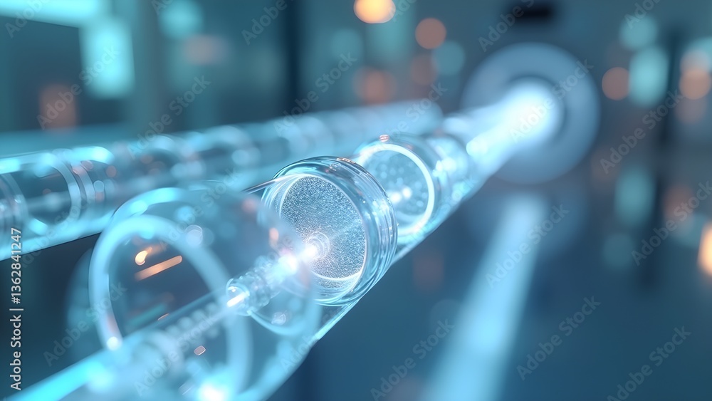 Poster futuristic high-tech: quantum computing and fiber optics for science and research