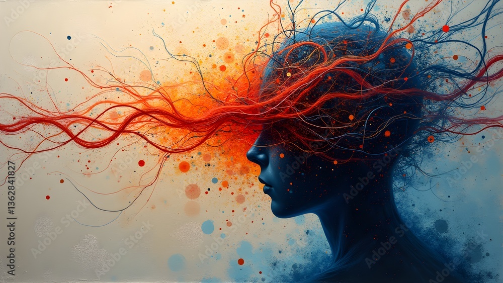 Poster abstract mindscape: conceptual portrait of consciousness and mental complexity