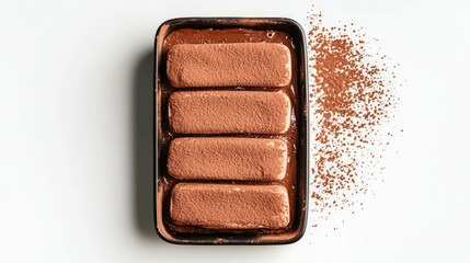 Delicious tiramisu dessert with ladyfingers and cocoa powder for culinary inspiration