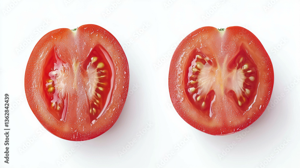 Poster fresh sliced tomato top view on white background for culinary design