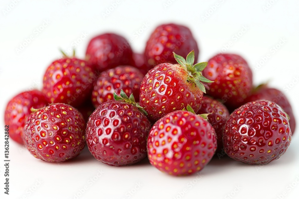 Poster fresh strawberries displayed on a white surface showcasing their vibrant color and juicy texture