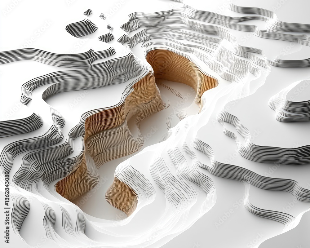 Poster abstract 3d landscape with layered textures and depth perception