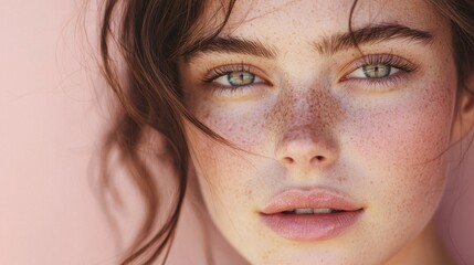 Fototapeta premium A woman with green eyes and a greenish-brown hair