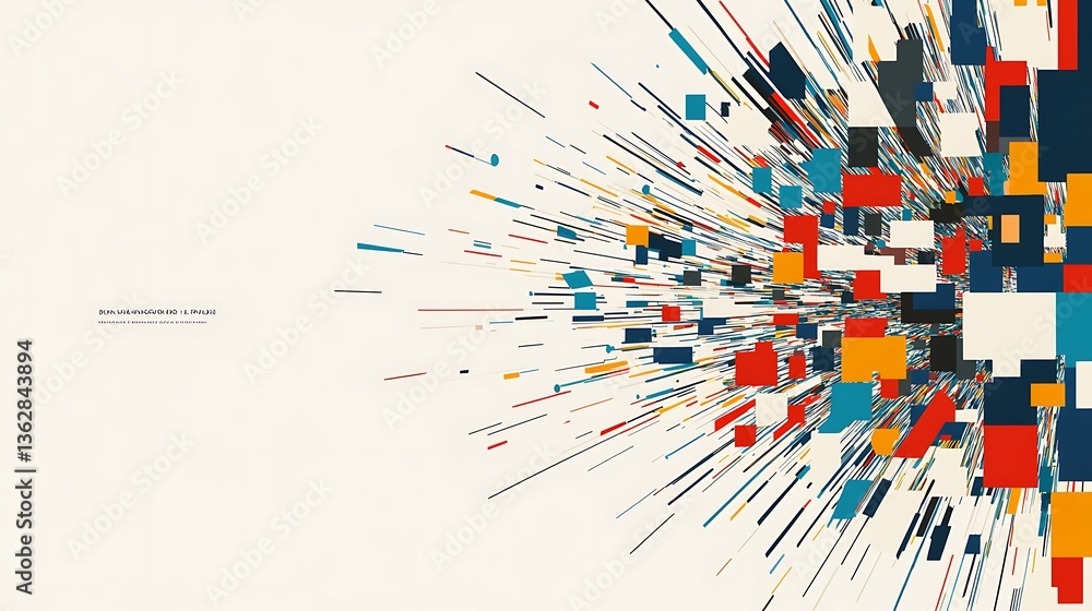Poster abstract digital art bursting with colorful lines and shapes
