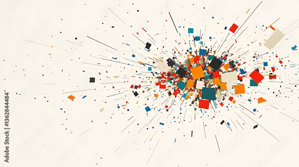 Poster abstract digital art bursting with colorful lines and shapes