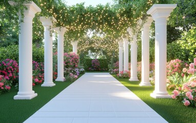 Serene Garden Pathway with Lush Floral Decor