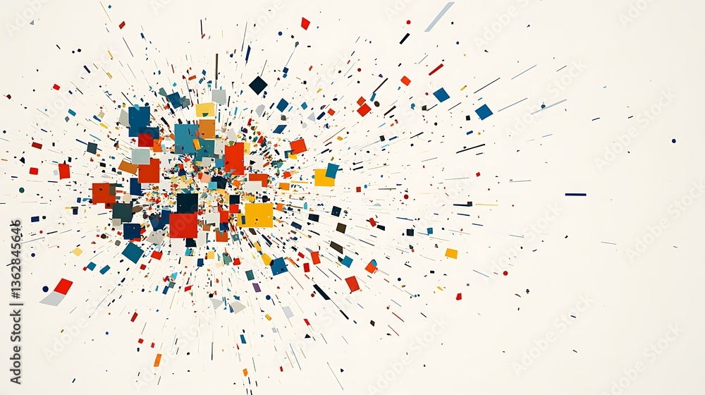 Poster abstract digital art bursting with colorful lines and shapes