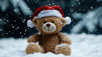 Cozy Christmas Teddy Bear in a Winter Wonderland AI Generated