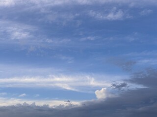 beautiful morning blue sky gradation sunrise sky background, beautiful cloudy sky sunlight from the side, dramatic feel, it's going to rain