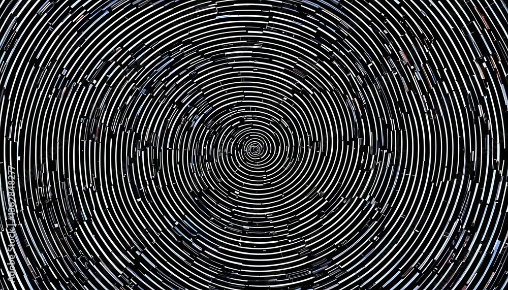 Poster dynamic spiral patterns abstract design digital art black and white close-up view visual rhythm and 