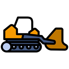 Bulldozer Heavy Machine Outline Flat Design Icon - Heavy Machinery Outline Flat Design Icon
