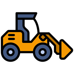 Backhoe Outline Flat Design Icon - Heavy Machinery Outline Flat Design Icon