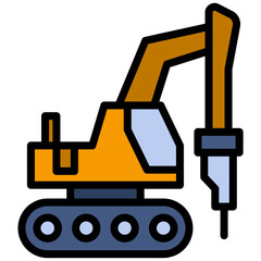 Naklejka premium Hydraulic Breaker Outline Flat Design Icon - Heavy Machinery Outline Flat Design Icon