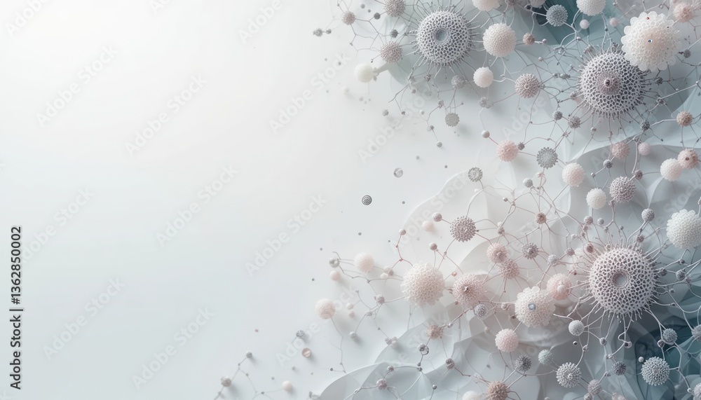 Poster exploring abstract microorganisms in a tranquil environment digital artwork soft color palette conce