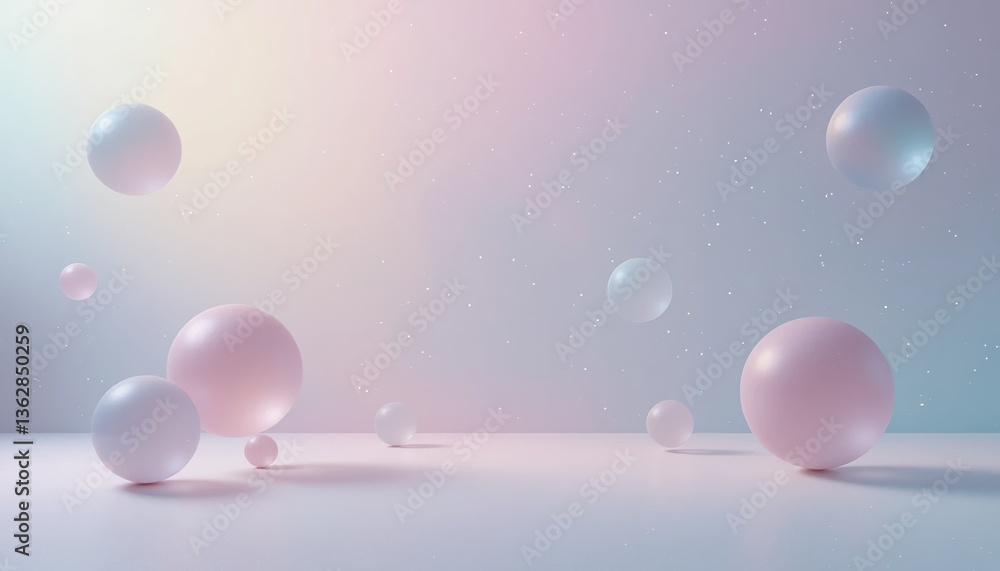 Poster floating soft colorful bubbles minimalist studio setting digital art calm environment perspective vi