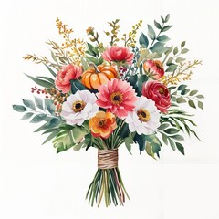 Obraz premium Watercolor flower bouquet, Bouquet clip art picture