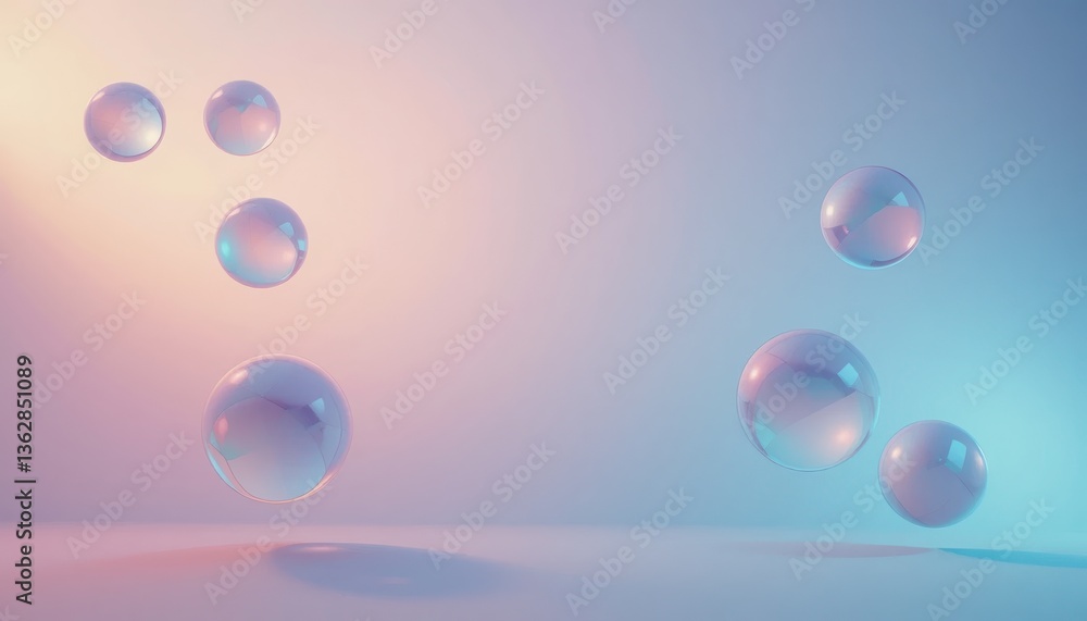 Aufkleber floating bubbles in soft pastel colors minimalist studio setting digital art calm environment abstra