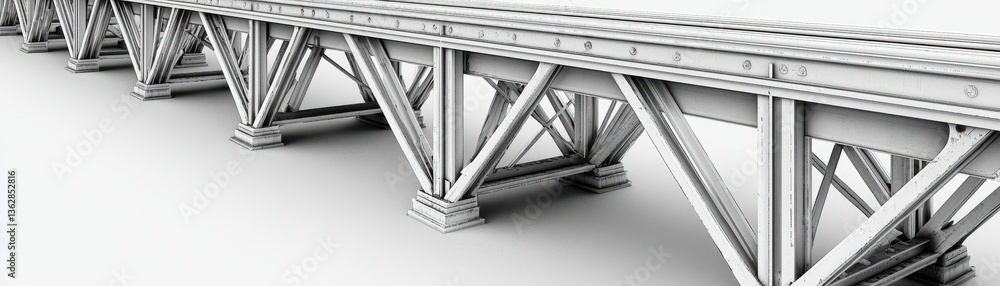 Poster a detailed view of a metallic bridge structure showcasing its intricate beams and supports, emphasiz