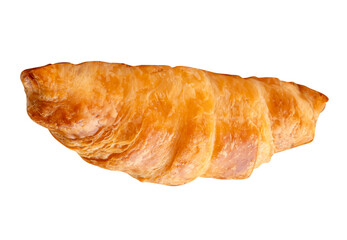 Side view of single brown croissant isolated on white background with clipping path in png file format