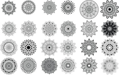 Circular pattern in the form of a mandala. Henna tatoo mandala set. Mehndi style. Decorative pattern in oriental style. Coloring book 