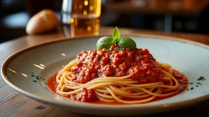 Sumptuous Spaghetti Bolognese served in a charming Italian trattoria