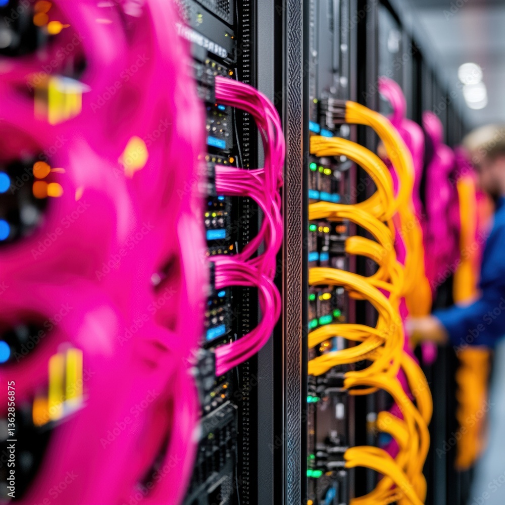 Fototapete Hyperconnected Digital Infrastructure Vibrant Network Cabling Visualizing Next-Gen Cloud Computing Scalability with Millennial-Inspired Color Design