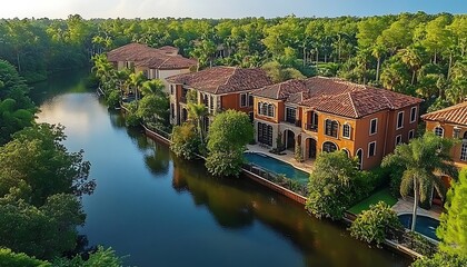 Fototapeta premium Luxury Waterfront Homes with Sunrise.