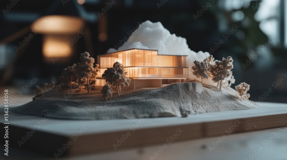 Aufkleber sustainable architectural visualization minimalist eco-design model showcasing innovative landscape 