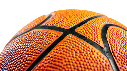 Fototapeta premium Textured Basketball Close-up: A close-up shot of a basketball reveals its intricate texture, showing the raised pebble-like surface, the prominent black lines, and the overall orange hue.