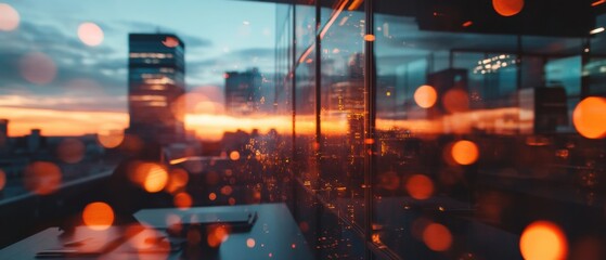 Reach Beyond Horizons Innovative Urban Workspace Design for Summer Professionals - Blurred Cityscape Celebration of Corporate Creativity and Collaborative Breakthrough