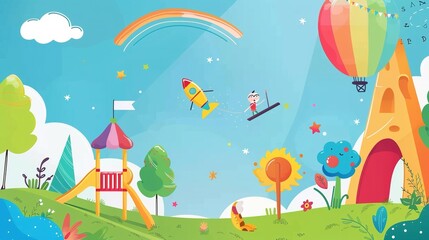 Obraz premium Colorful Pre-school Poster Background: Inspiring Learning and Play for Young Minds 
