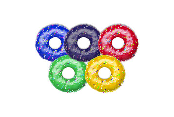 Donuts as olympic rings illustration isolated, white background.
