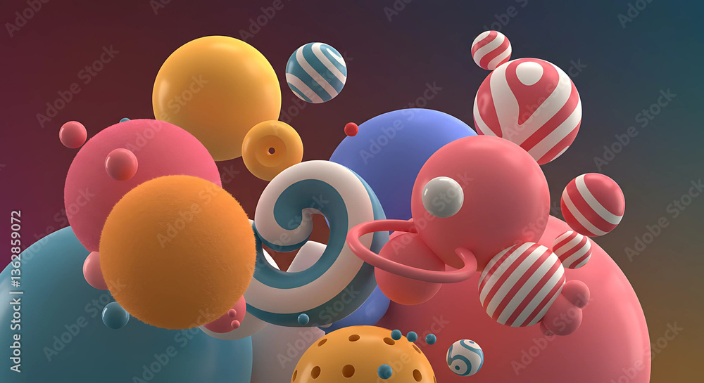 Poster colorful assortment of spheres and candy like objects