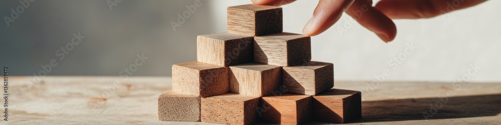 Poster mindful career progression minimalist wooden block stacking as gen z professional development strate