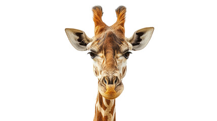 Naklejka premium A Giraffe's Gaze: A captivating portrait of a giraffe, its distinctive patterned coat and gentle eyes draw the viewer in, creating a sense of connection with this magnificent creature.