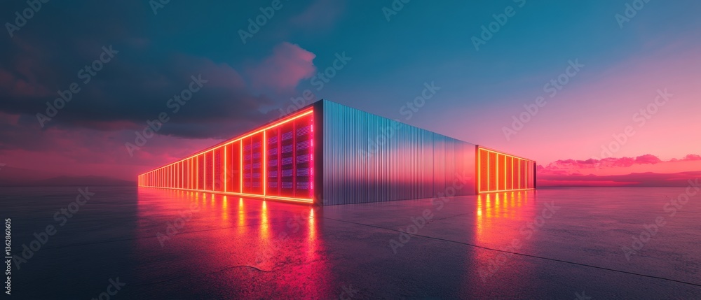 Poster Cybernetic Horizon Luminescent Data Architecture Showcasing Next-Gen Digital Infrastructure with Immersive Neon Technological Aesthetic and Futuristic Design Visualization