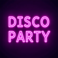 Get ready to groove! A dazzling disco party invitation in vibrant neon pink lettering against a deep purple background.