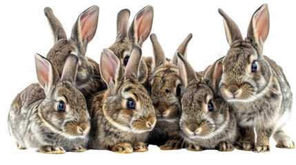 Fototapeta premium Fluffy Bunny Gathering: A collective of endearing rabbits, their soft fur and expressive eyes bring a touch of innocent charm, posing for the camera