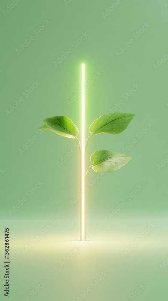 Poster luminescent eco-growth minimalist green innovation visualizing sustainable digital transformation in