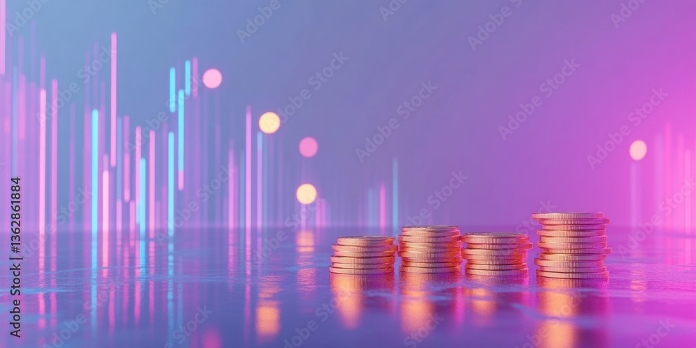 Fototapete Augmented Finance Visualization Iridescent Gradient Cryptocurrency Stacks and Dynamic Market Analytics - Next-Gen Investment Performance