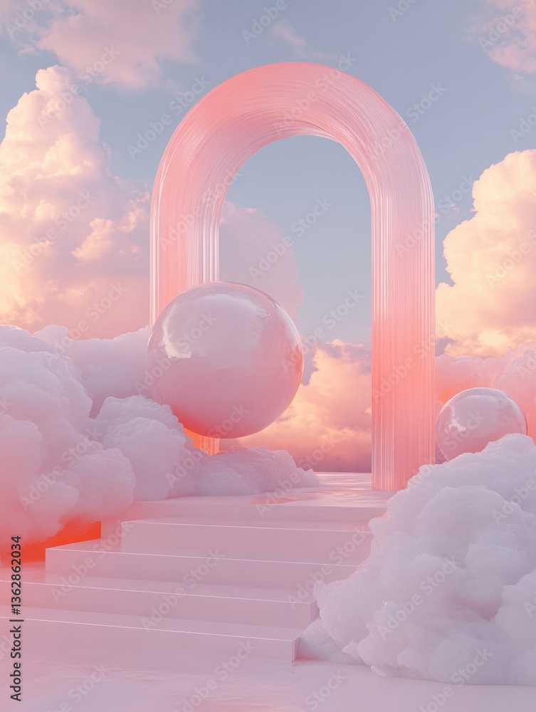 Aufkleber Ethereal Digital Dreamscape Pastel Metaverse Portal with Surreal Cloud Architecture - Innovative Web3 Visualizations for Immersive Brand Storytelling