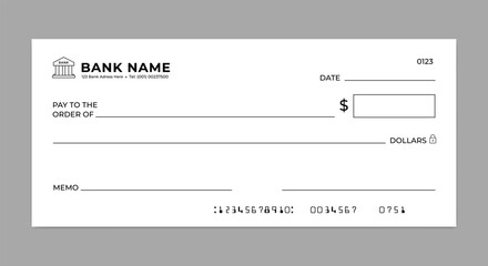 Blank bank check. check book cheque template, Money payment bank check voucher or pay cash cheque certificate, account bill pay check.