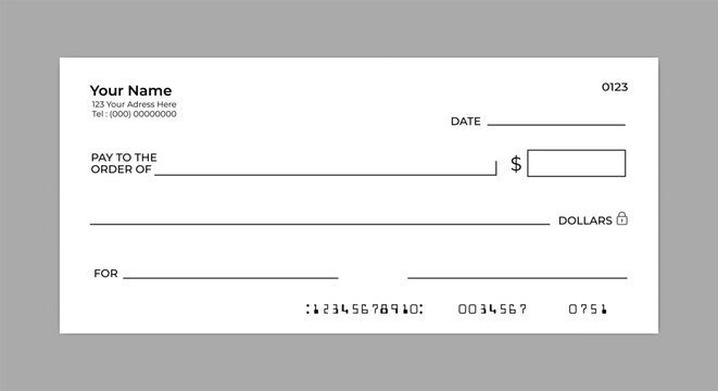 Bank check. empty money cheque. check book template with blank fields. Currency payment coupon or money payment paper voucher from checkbook