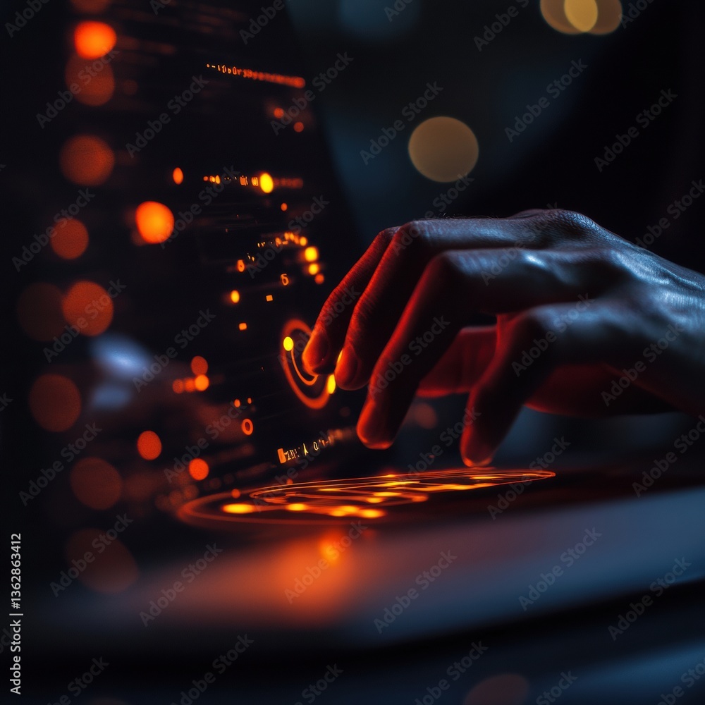 Fototapete Cybernetic Workspace Revolution Immersive AI-Powered Digital Interface Explores Cutting-Edge Human-Technology Interaction in Next-Generation Professional Environments